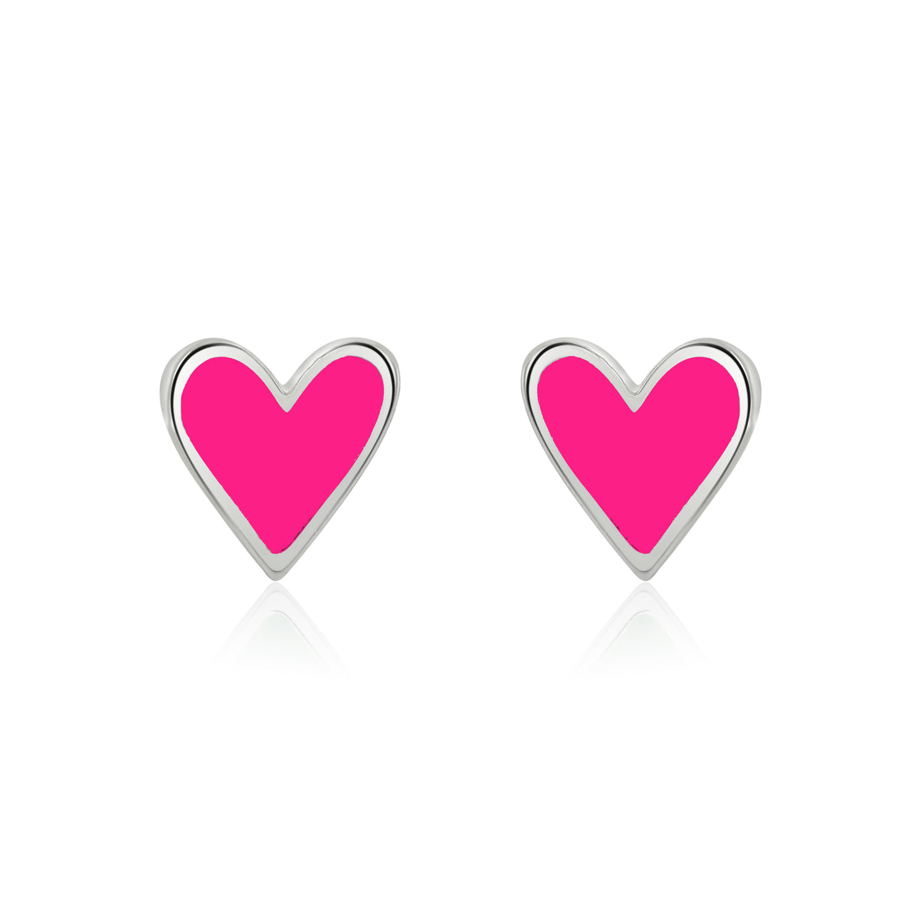 Mini Heart Studs with Neon Pink Enamel