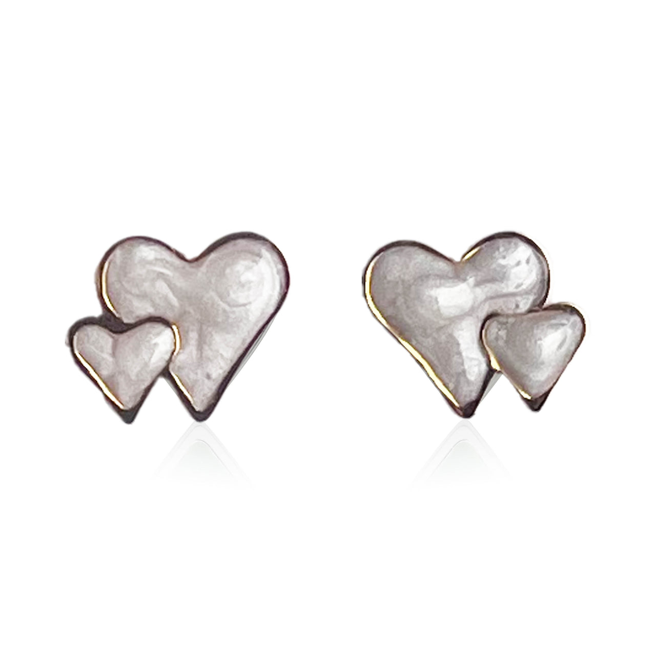 Duo Heart Pearlescent Studs with gold plating