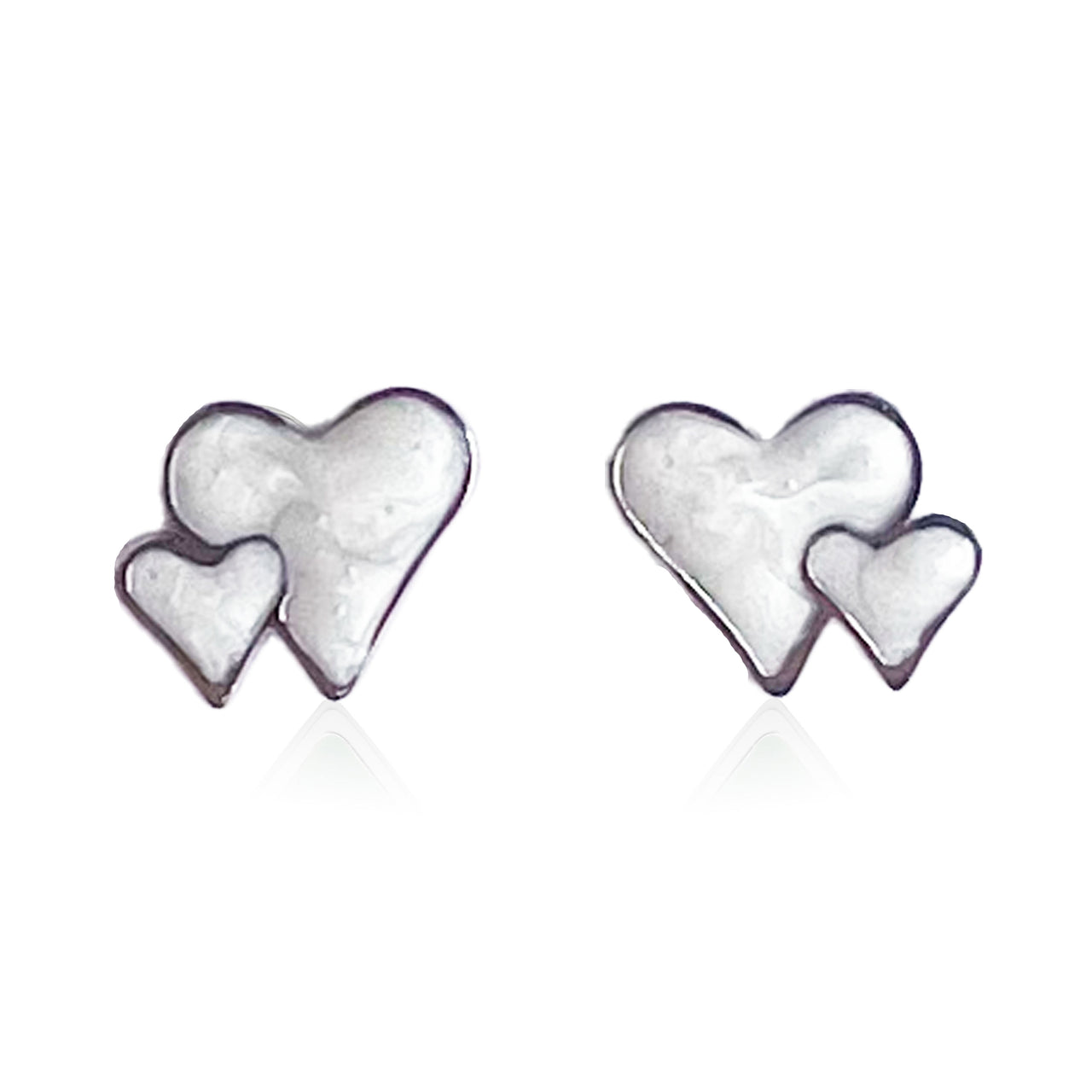 Duo Heart Pearlescent Studs with Rhodium plating