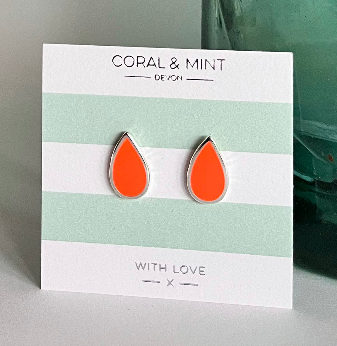 Neon Coral Teardrop Earrings