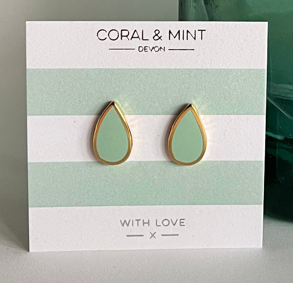 Gold with mint teardrop Earrings